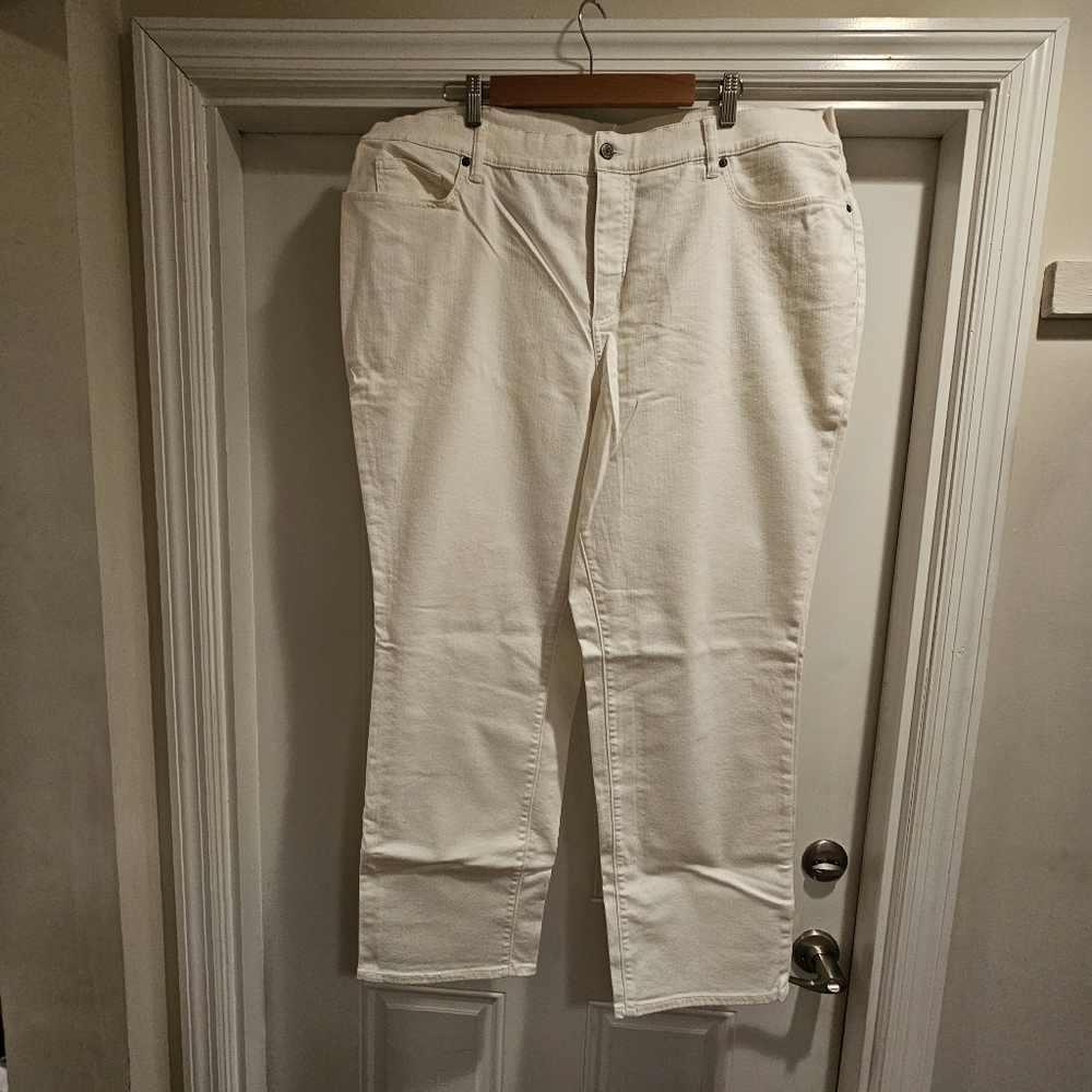 Lands End High Rise Straight Leg White Denim Jeans